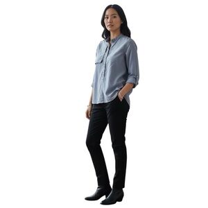 ANN TAYLOR Slate Gray Long Sleeve Shirt with Roll Tab Sleeves and Snaps size 4